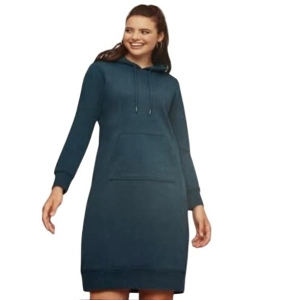 Serra Teal Long Sleeve Quarter Zip Sweatshirt Dress Size S Cotton Blend Casual